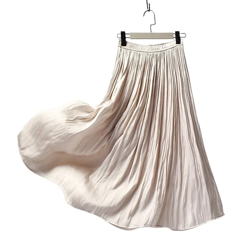 Spódnica o kroju litery A z wysokim stanem, elastyczna, błyszcząca, gładka, z włókna poliestrowego, biznesowa, codzienna, z wysokim stanem, elegancka, nowość na wiosnę i lato.