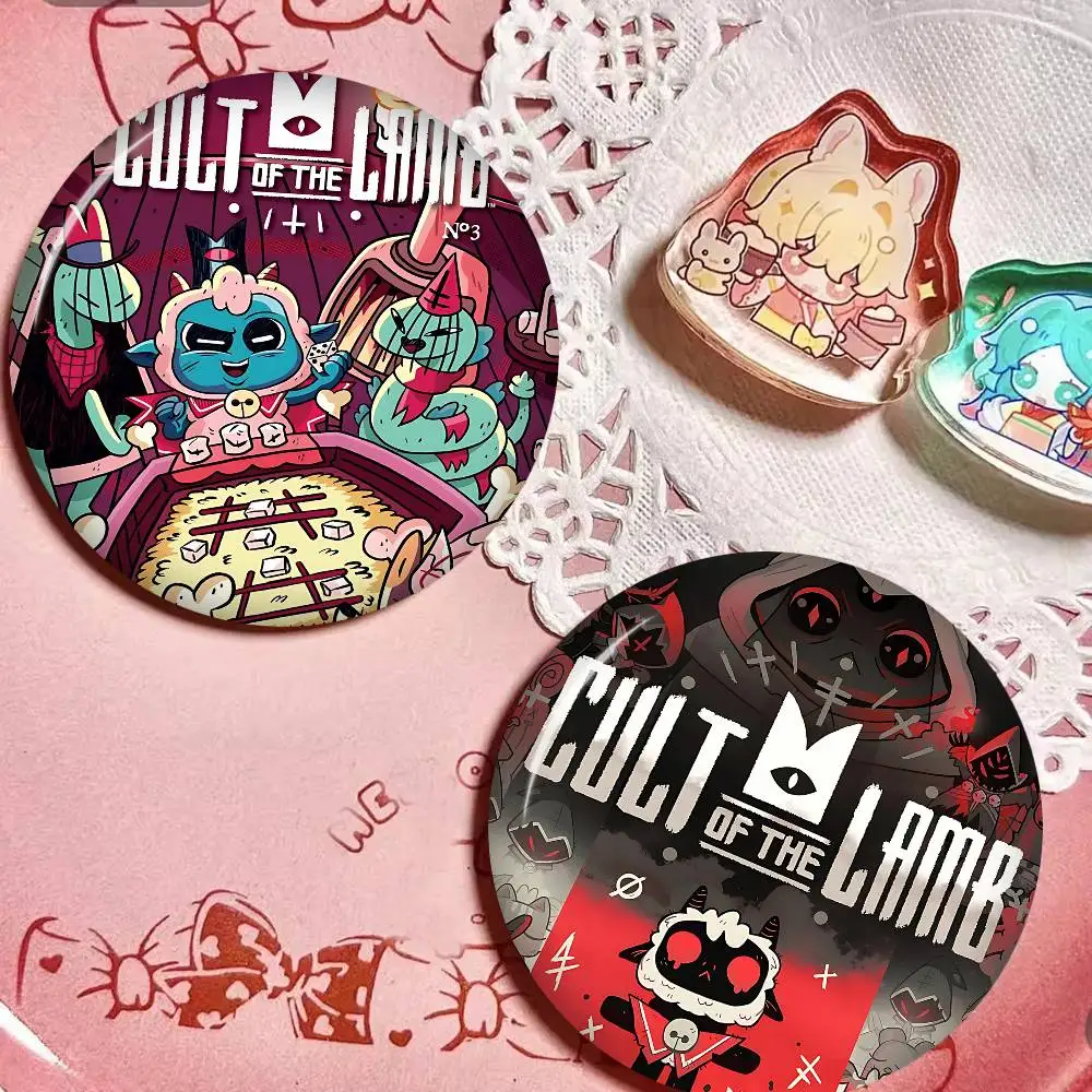 Cult Of The Lamb Round Button Pins Slogan Creative Brooches Backpack Clothes Decoration Fashion Cartoon Jewelry Gifts