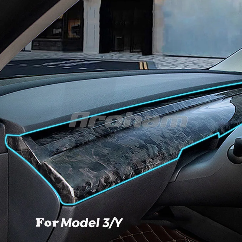 Real Carbon Fiber Car Accessories Central Console Dashboard Panel Cover Trim Replacement 2020 2021 2022 For Tesla Model 3 Y