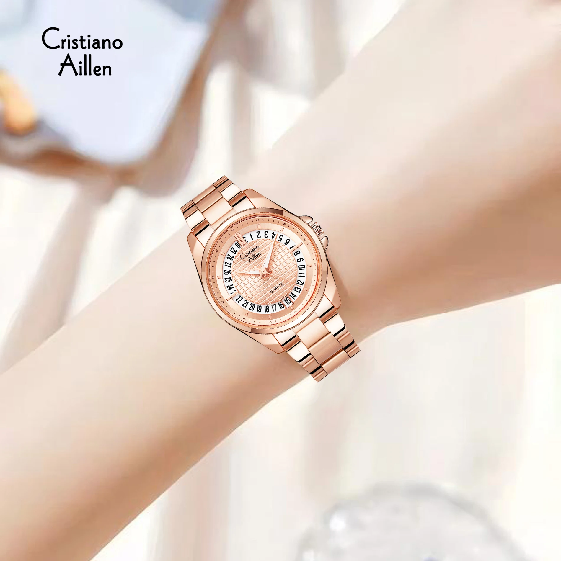 Elegancki zegarek damski kwarcowy, luksusowy zegarek biznesowy do sukienki, prosty zegarek damski z kalendarzem.