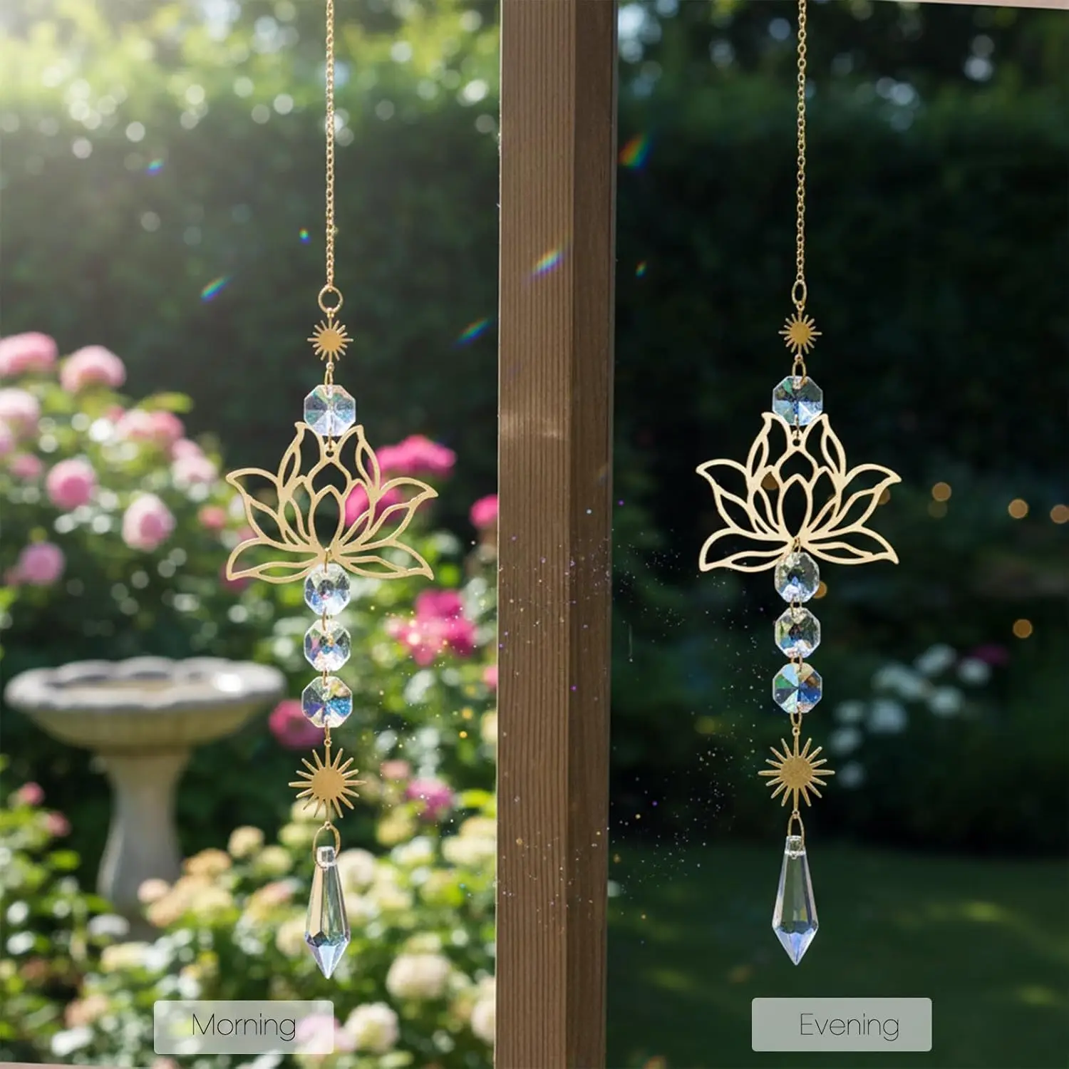 2PC Crystal Suncatchers Lotus Window Hanging Ornaments Rainbow Maker Lotus Crystal Prisms Decor for Home Garden Wedding