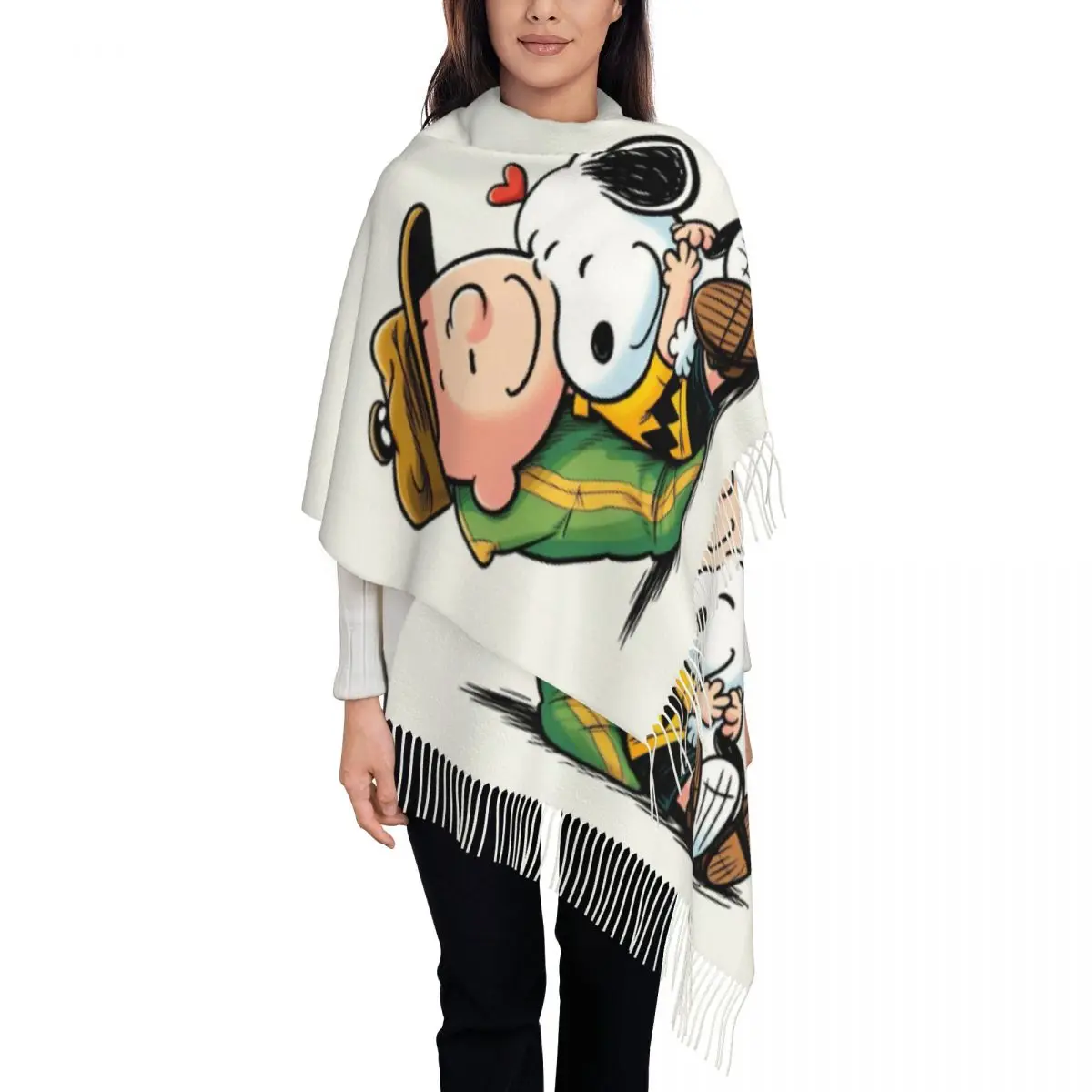 

Custom Cartoon Snoopy Tassel Scarf Women Soft Shawl Wrap Female Winter Fall Scarves