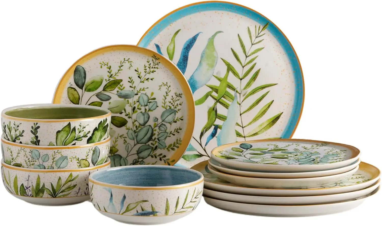 

Nature Botanic Forest-Inspired 12-Piece Ceramic Dinnerware Set | Plates and Bowls for 4 | Siena