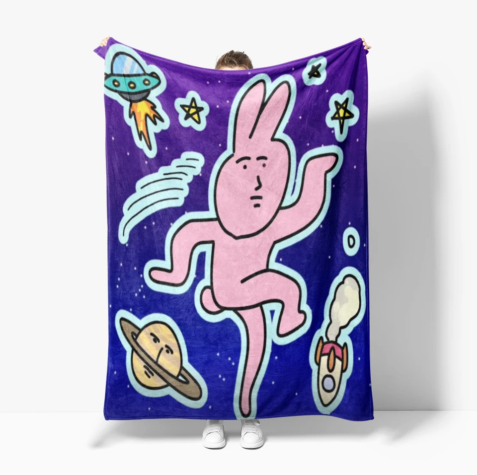 Cute Pink rabbit Series Blanket Cartoon Print Warm Flannel Soft Comfortable Home Travel  Bed Blanket Birthday Couple kids Gift