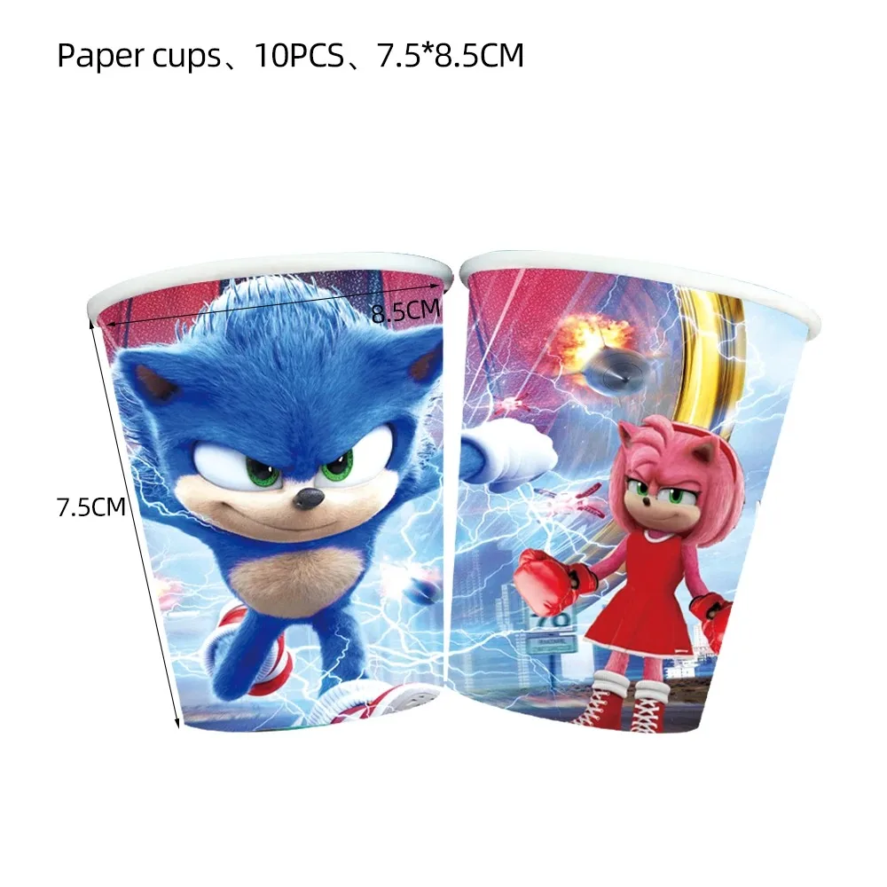 Cartoon Sonic Theme Birthday Party Decorations Disposable Tableware Set Paper Cup Plate Tablecloths Ballons Baby Shower Supplies