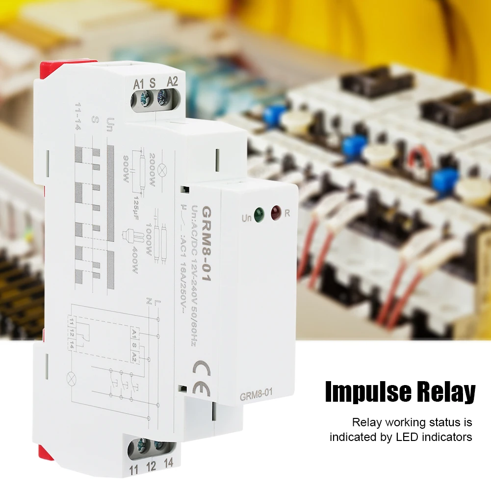 Electronic Pulse Relay Grm8-01 Electronic Latching Memory Relay Impulse Relay Ac/dc12-240V Stable Performance Long Service Life