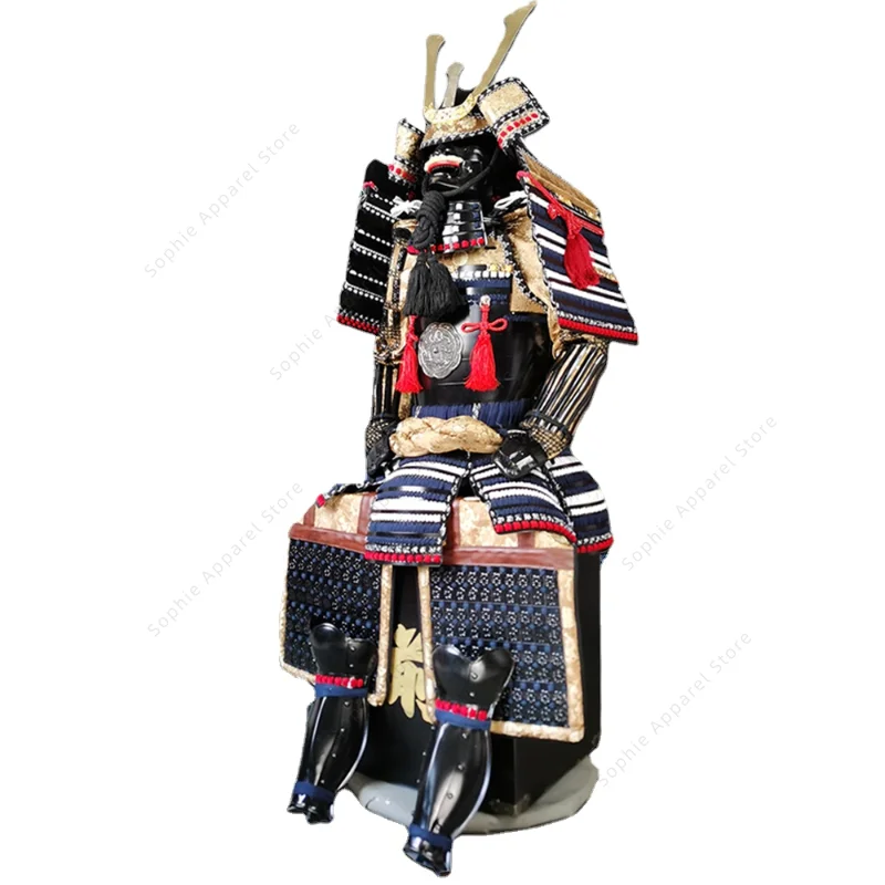 Japanese Samurai Armor Ooyoroi Carbon Steel Generals Miyamoto Musashi Warrior Armour Helmet with Box Stand Cosplay Wearable