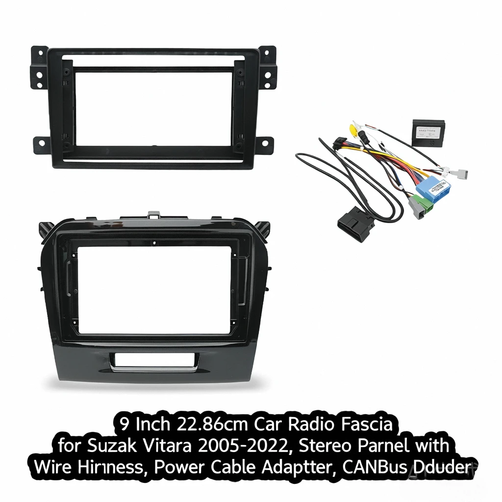 

9 Inch 22.86cm Car Radio Fascia for Suzuki Vitara 2005-2022, Stereo Panel with Wire Harness, Power Cable Adapter, CANBus Decoder