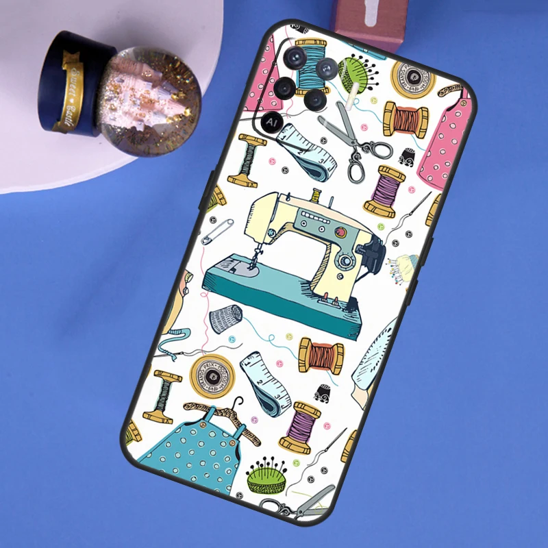Sewing Machine Scissors Buttons Case For OPPO A96 A76 A77 A78 A74 A94 A5 A9 A31 A53 A52 A72 A91 A93 A15 A16 A17 A57s A54s