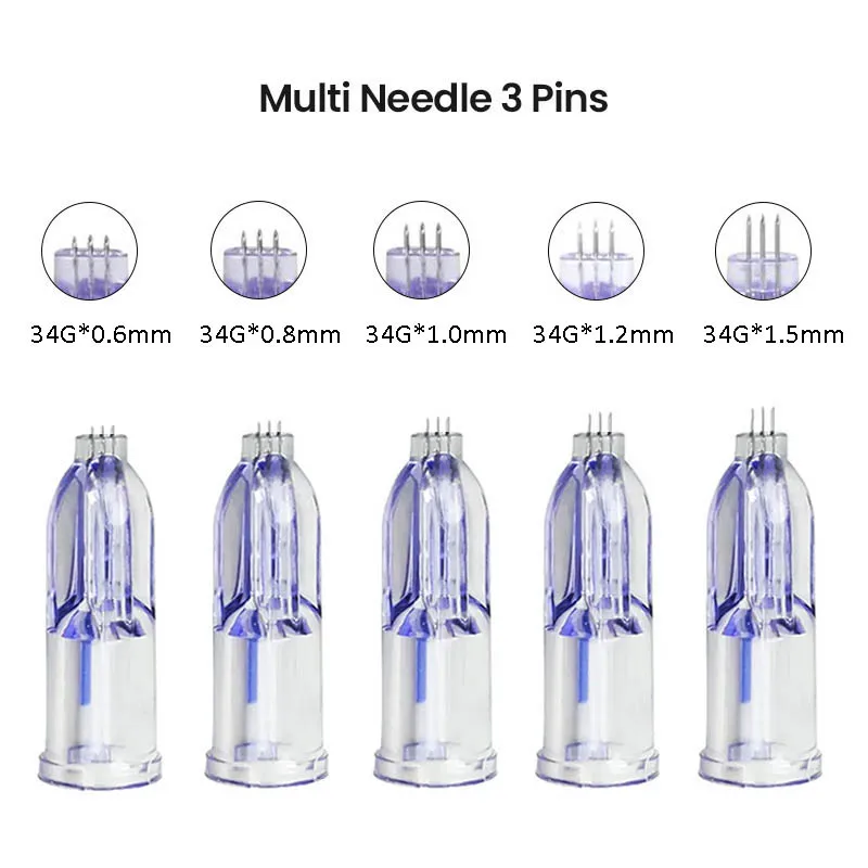 Sterile Nanosoft 34G Nano Needle 3 Pin 0.6mm 0.8mm 1.0mm 1.2mm 1.5mm Skin Rejuvenation Nano Soft Agujas Single Packaged