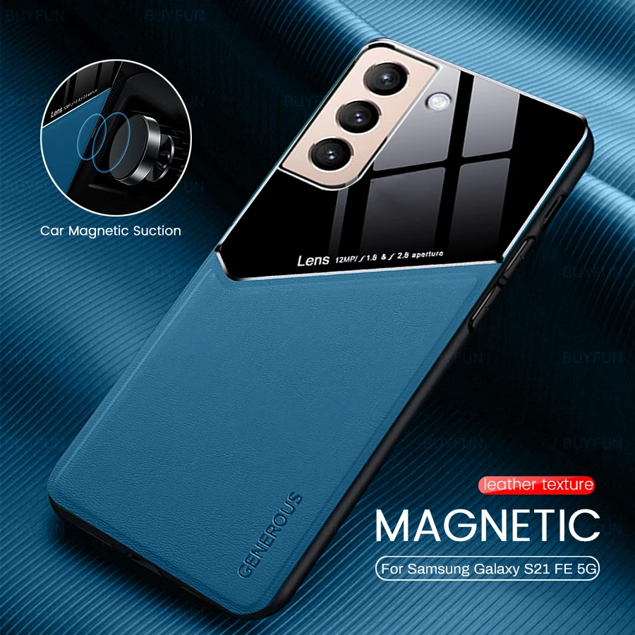 S 21 FE Case Leather Car Magnetic Holder Phone Cover For Samsung Galaxy S21 FE S21FE S 21FE 5G 6.4