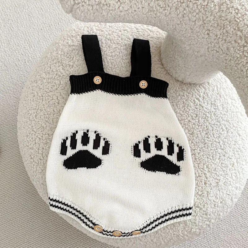 

New autumn baby clothing, 0-3 year old female baby, panda jacquard knitted jumpsuit and climbing suit