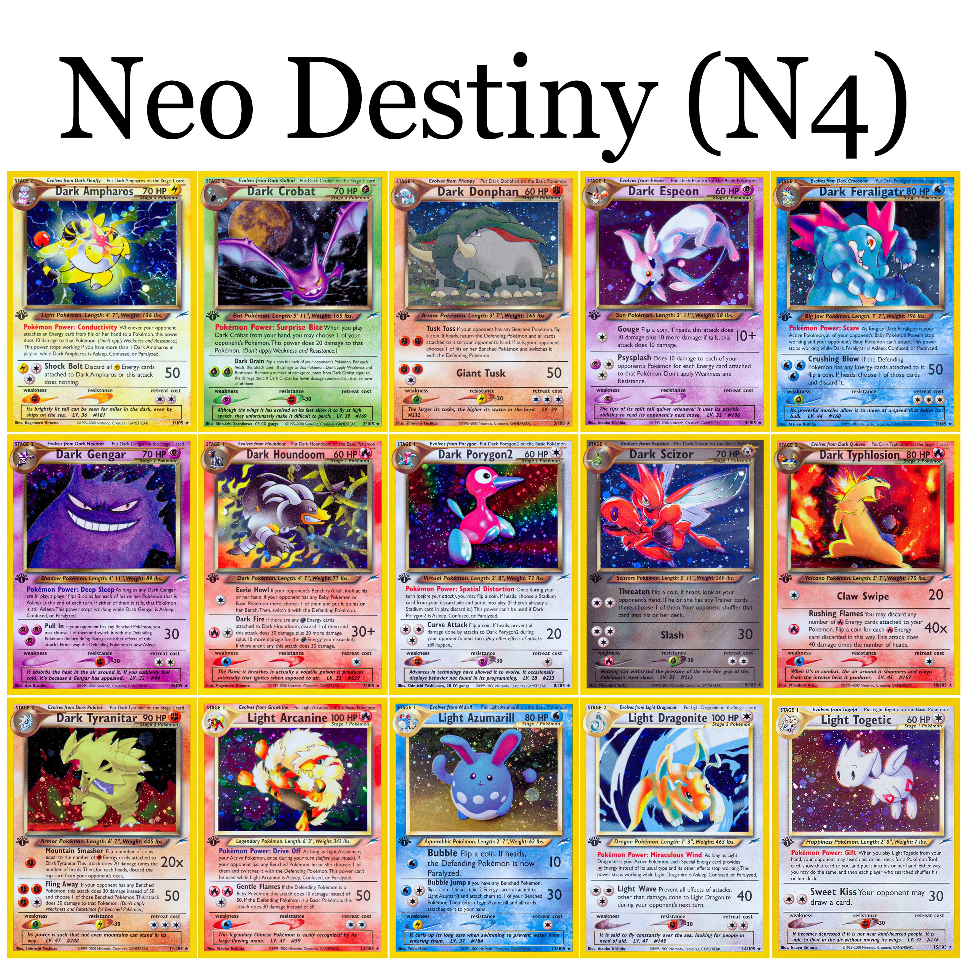 

PROXY Pokemon Neo Destiny Classic Foil Cards Feraligatr Lugia Typhlosion Metal Energy PKM PTCG Game Cards