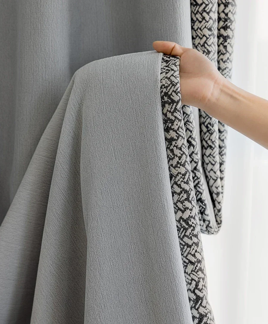 New Customized Grey Black Jacquard Thickened Chenille Patched Curtains For Living Room Bedroom French Window Balcony Window