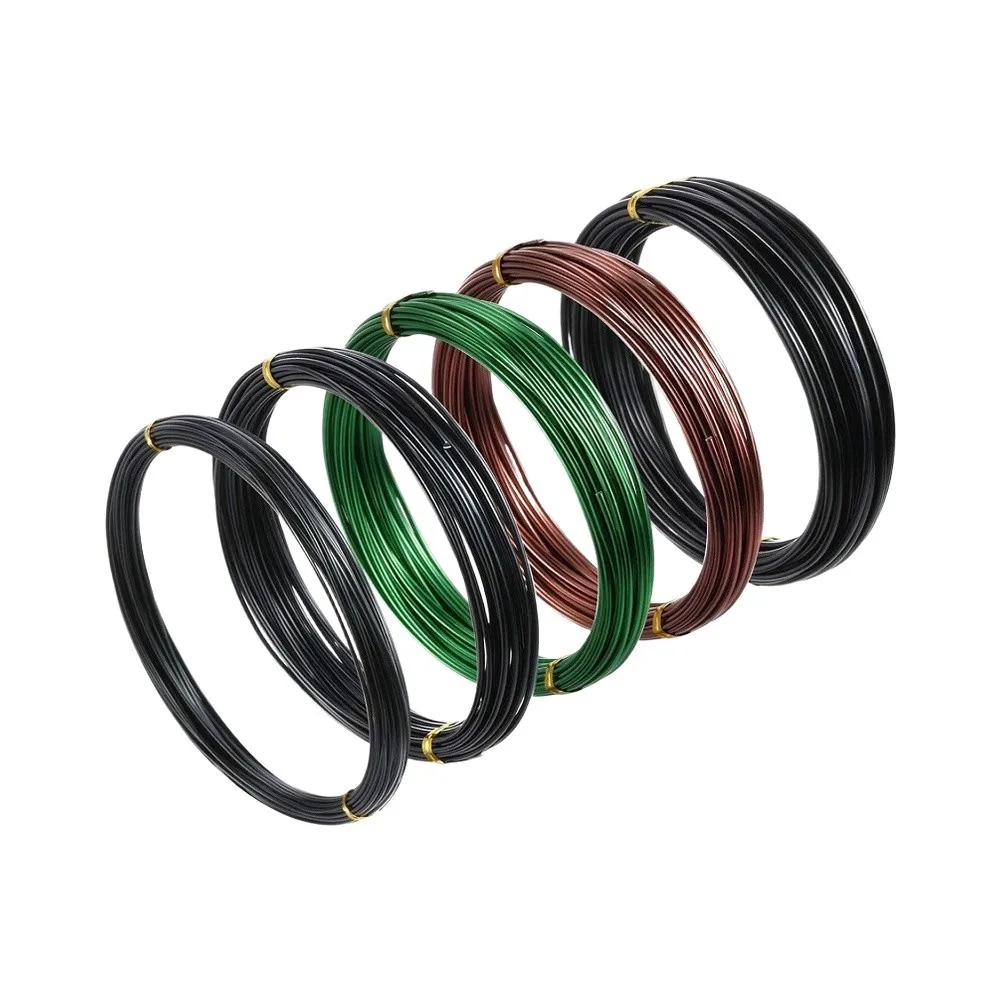 Aluminum Bonsai Training Wire Set 1.0 1.5 2.0mm Anodized Black Brown Green + Diagonal Pliers for Branch Support