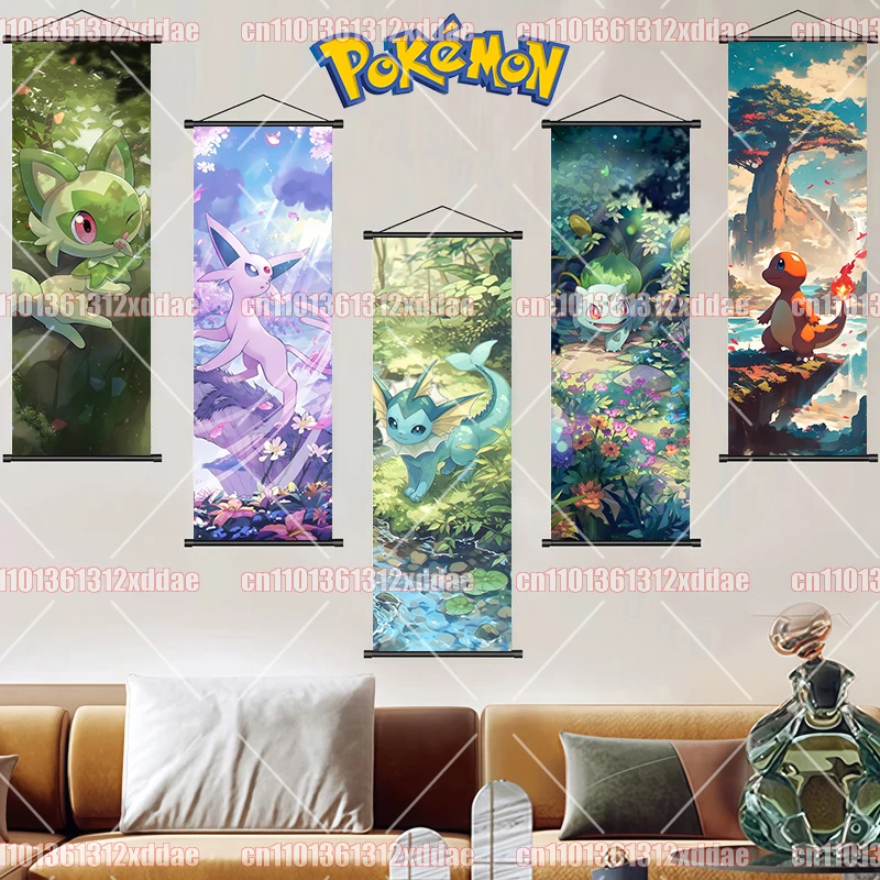 

Pokémon Scroll Painting Eevee Totodile Mudkip Bulbasaur Charizard Dragonite HD Anime Poster Home Art Decoration Children's Gift