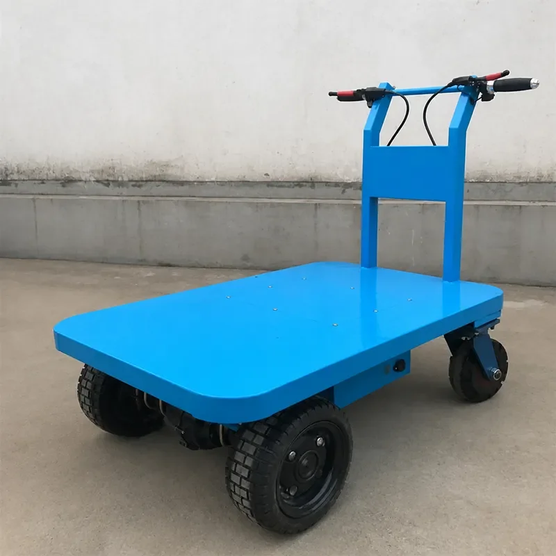 Heavy Duty Hand Held Flatbed Trolley Four Wheel Warehouse Cart High Load Capacity Pulling Truck for Goods Transport