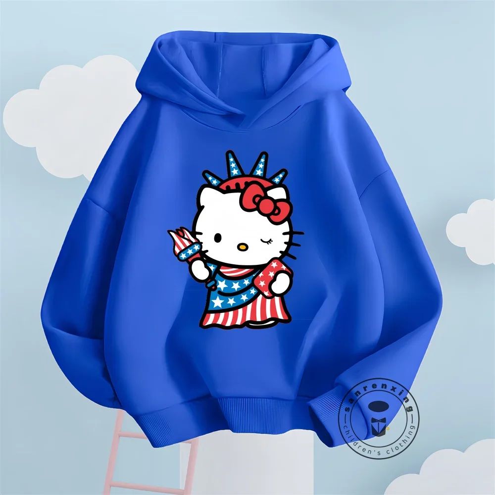 Cozy Hello Kitty Anime Printed Tops for Boys and Girls with Soft Long Sleeves hoodie Warm Sanrio Autumn and Winter Essentials