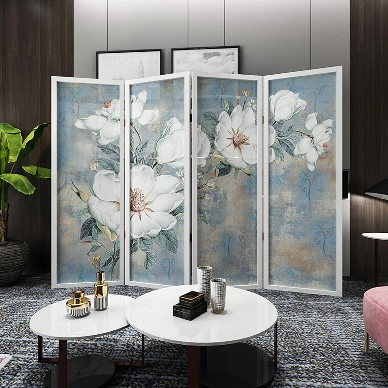 Custom solid wood Nordic mobile folding screen partition folding screen living room small porch bedroom office flowers