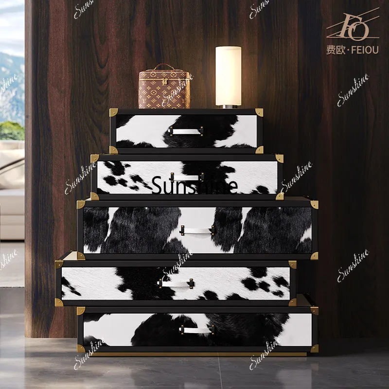 

Italian postmodern high-grade milk cowhide horse hair jewelry storage porch bucket