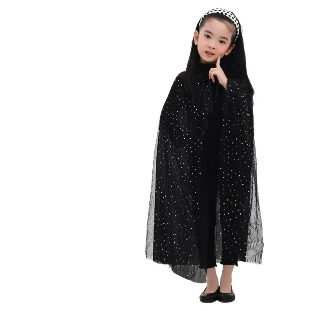 Sweet Double Layer Halloween Cloak with Hat Star Robe Halloween Children Costume Mesh Cosplay Cape Hat Set Party