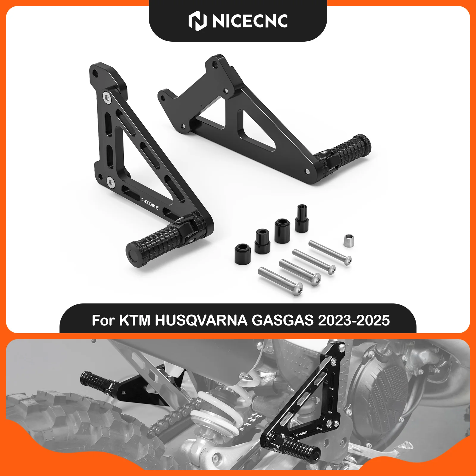 NICECNC For KTM EXC 300 EXCF 350 XCW 500 2024-2026 Passenger Foot Peg Footrest Bracket Set SX125 SXF 450 XC300 XCF 250 2023-2026