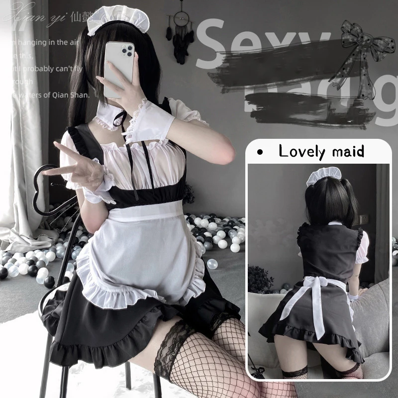 

Black Lolita Maid Costumes Girls Women Lovely Maid Cosplay Costume Animation Show Japanese Outfit Dress Clothes