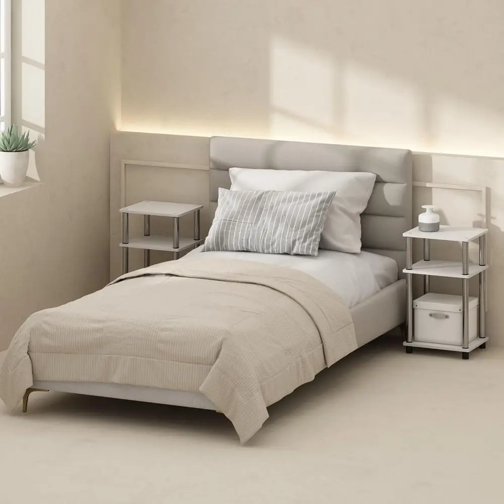 Just 3-Tier Turn-N-Tube Open Storage Nightstand, 2-Pack, Plastic Poles, White Oak/StainlSteel