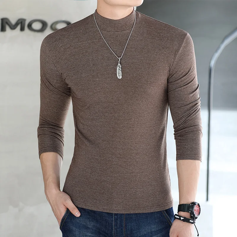 2023 new Winter Warm Half High Collar Fashion Thermal Underwear Men Mock Neck Basic T-shirt Blouse Pullover Long Sleeve Top