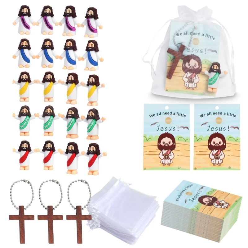 4X7B 20 Set Christ Savior Statues with Crosses Prayer Cards Children Faith Learning