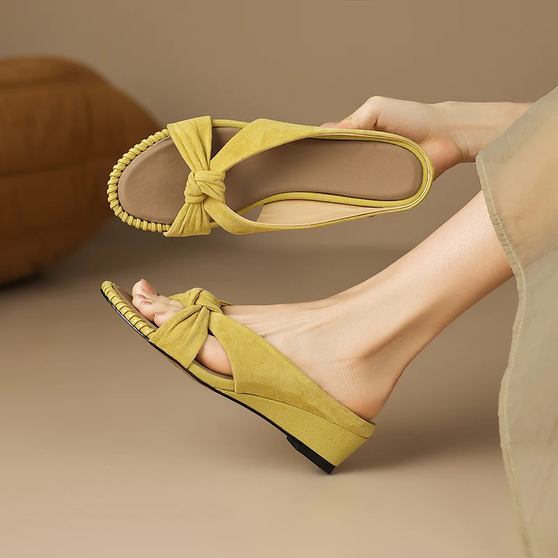 2026 new summer women sandals natural leather 22-25cm kid suede+sheepskin+microfiber mules high heel women slippers fashion - view 3