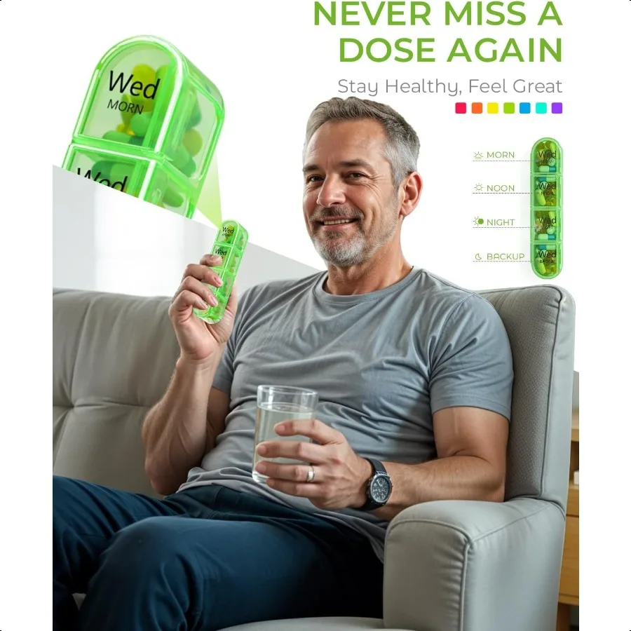 Wöchentlicher Pillen-Organizer, 4-maliger Tag, BPA-frei, tägliche Pillendose, 7-Tage-großer Reise-Pillenetui mit 28 Fächern zum Halten von Medikamenten V