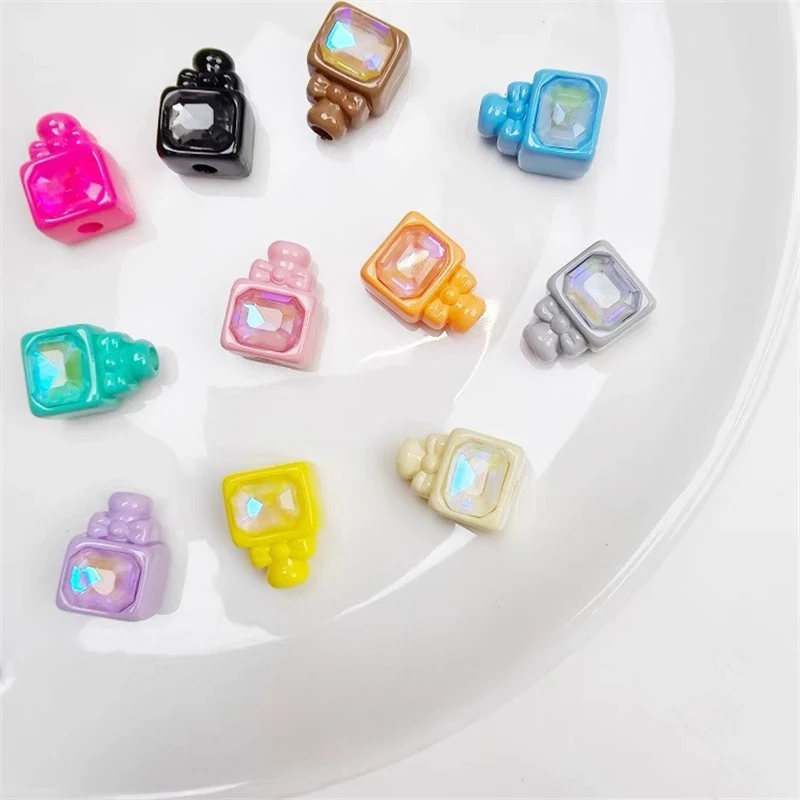 

New style 50pcs/lot 13*18mm color print cartoon bow perfume bottle shape acrylic beads diy jewelry earring/garment accessory