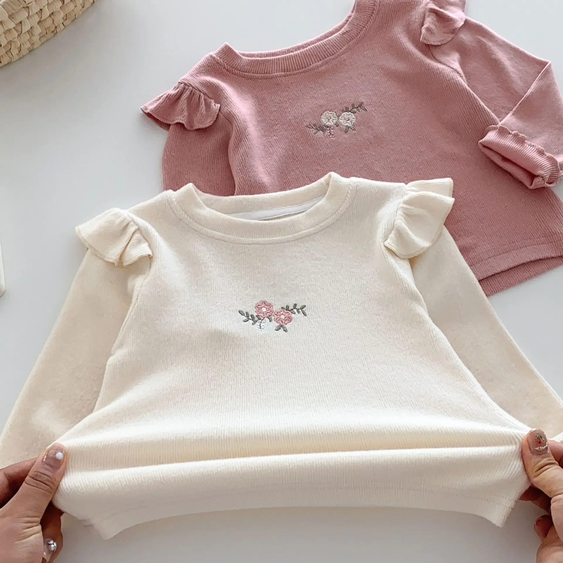 Baby Girls T-shirts Kids Long Sleeve Tops Toddler Infant Flower Pullover 2024 Spring Autumn Children\'s Korean Style Clothes