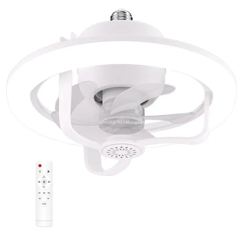 360°Rotating Fan Light with Remote Control 3 Wind Speed 4 Hour Timer RGB Color Changing E27 for New Dropship