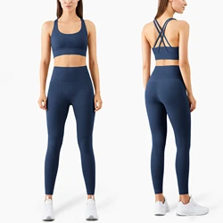 Vnazvnasi Yoga Set 2 Stück Workout Kleidung für Frauen Kreuz Zurück Crop Top Sport Bh Fitness Top Gym Leggings Yoga sportswear