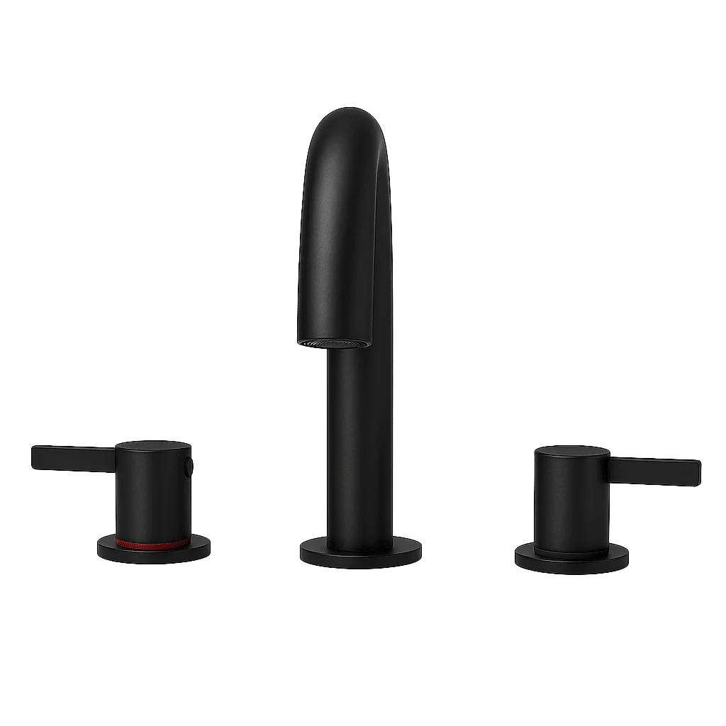 Modern 8-inch 3-hole 360-degree rotary nozzle matte black wide basin faucet with 2 handles and pop-up drain
