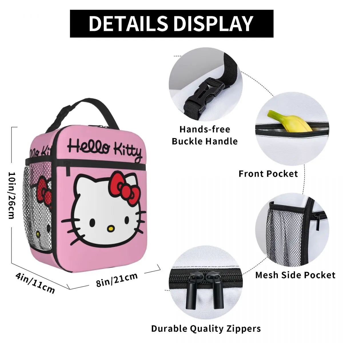 Custom Hello Kitty Lunch Bag for Women Thermal Cooler Insulated Lunch Box Kids School Children Leakproof Tote Bags