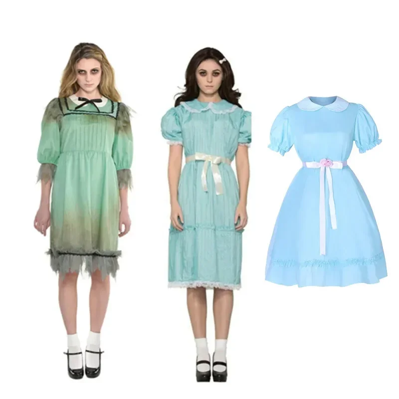 The Shining Twin girls Cosplay Costume Blue Dress Halloween Party Costumes