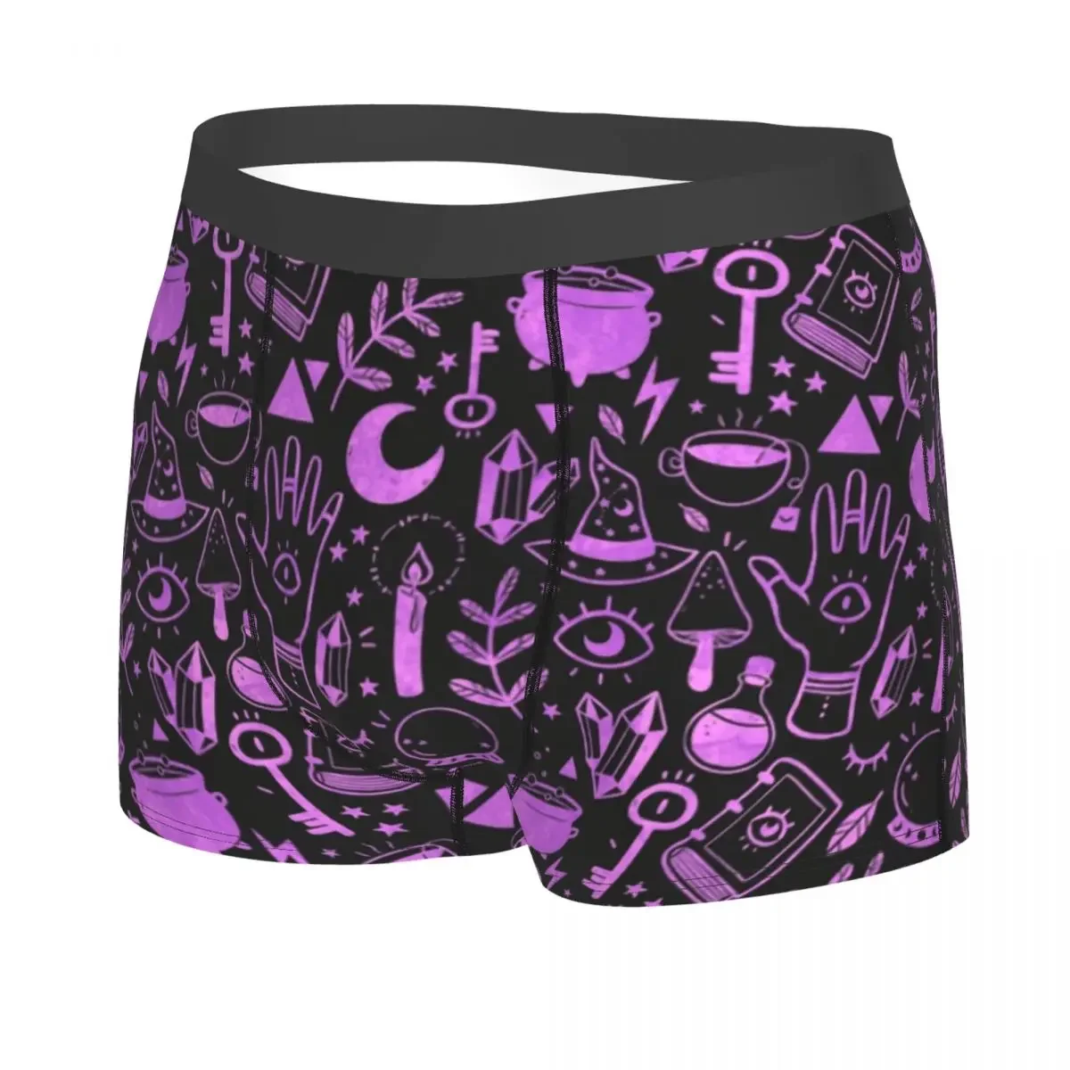 Witchy Things Textured Purple Underwear Men Sexy Printed Custom Halloween Witch Boxer Briefs Shorts Panties Soft Underpants