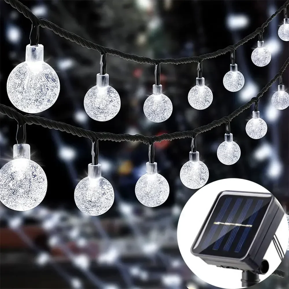 20/50/100 LED Solar String Lights, Warm White, Outdoor Crystal Globe Lights, Waterproof Solar Festoon Fairy Light For Garden