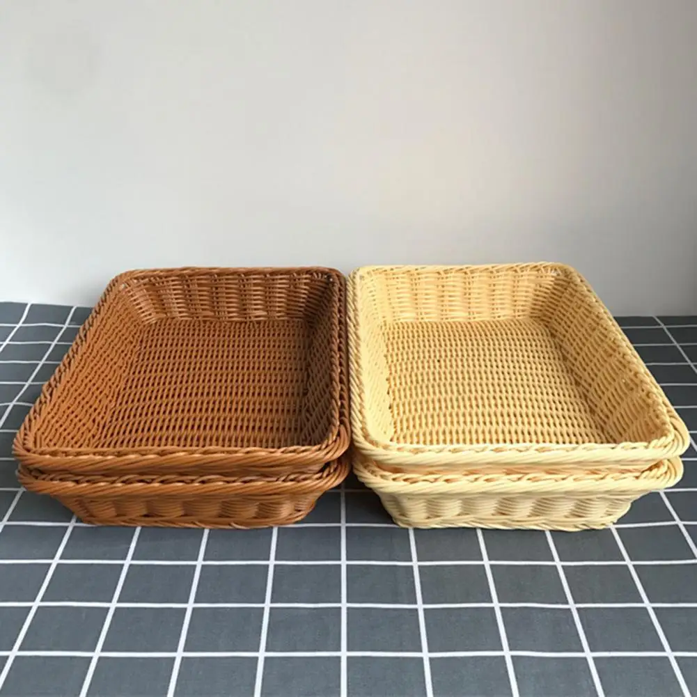 Rattan Wicker Basket Durable Counter Tabletop Rectangular Woven Tray Reusable Rattan Serving Tray