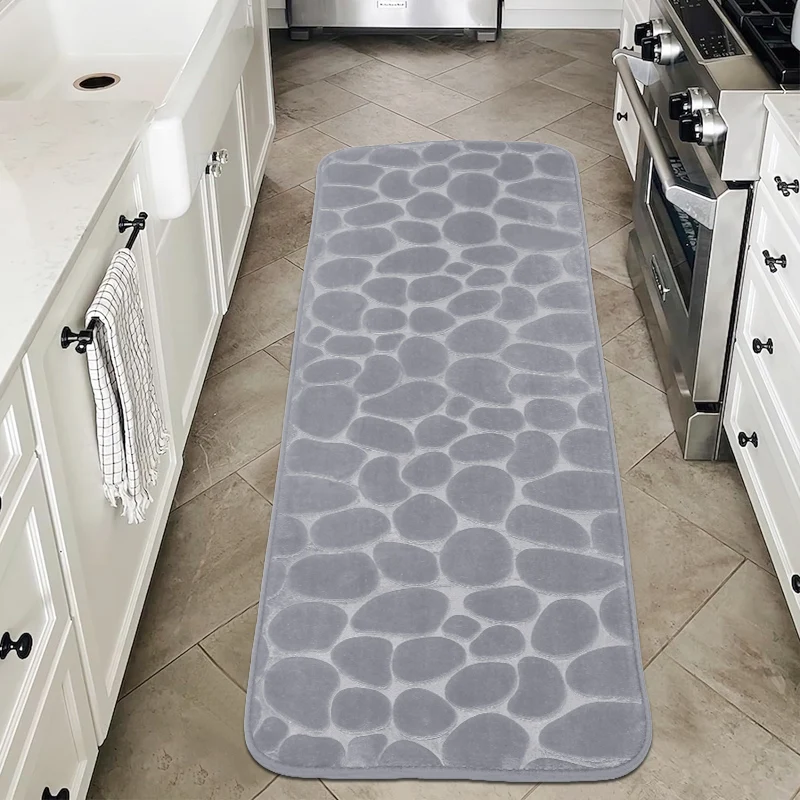 4Pcs/Set Cobblestone Embossing Absorbs Water Bath Mat Doormat,Non-slip Floor Mat Washable Carpet,Soft Comfortable Shower Room