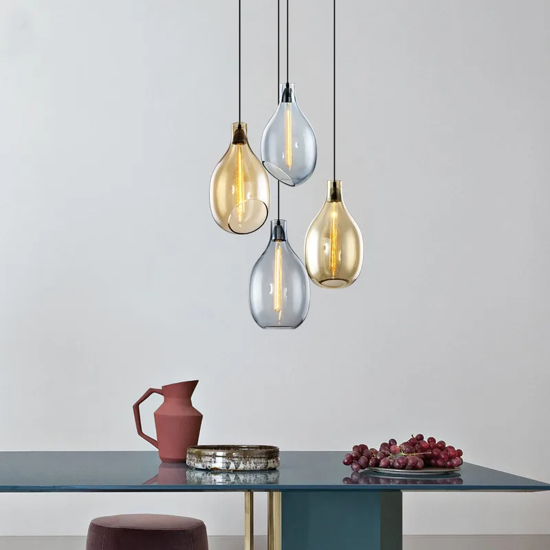 Nordic Industrial Glass Pendant Light Minimalist Single Head Wine Bottle Hanging Lamp Living Room Bedroom Kitchen Chandelier