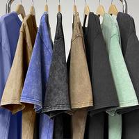 Men T-shirt Solid Color O-Neck Half-sleeves Breathable Summer Distressed Vintage Casual Male T-shirt Heavy Fabric Cotton Tops