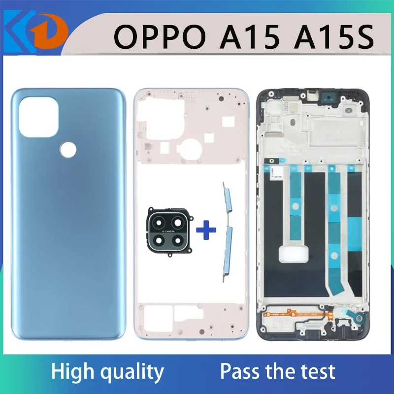 Back Battery Cover housing For Oppo A15 / A15S LCD Front Middle frame With Camera Lens Side Key Button