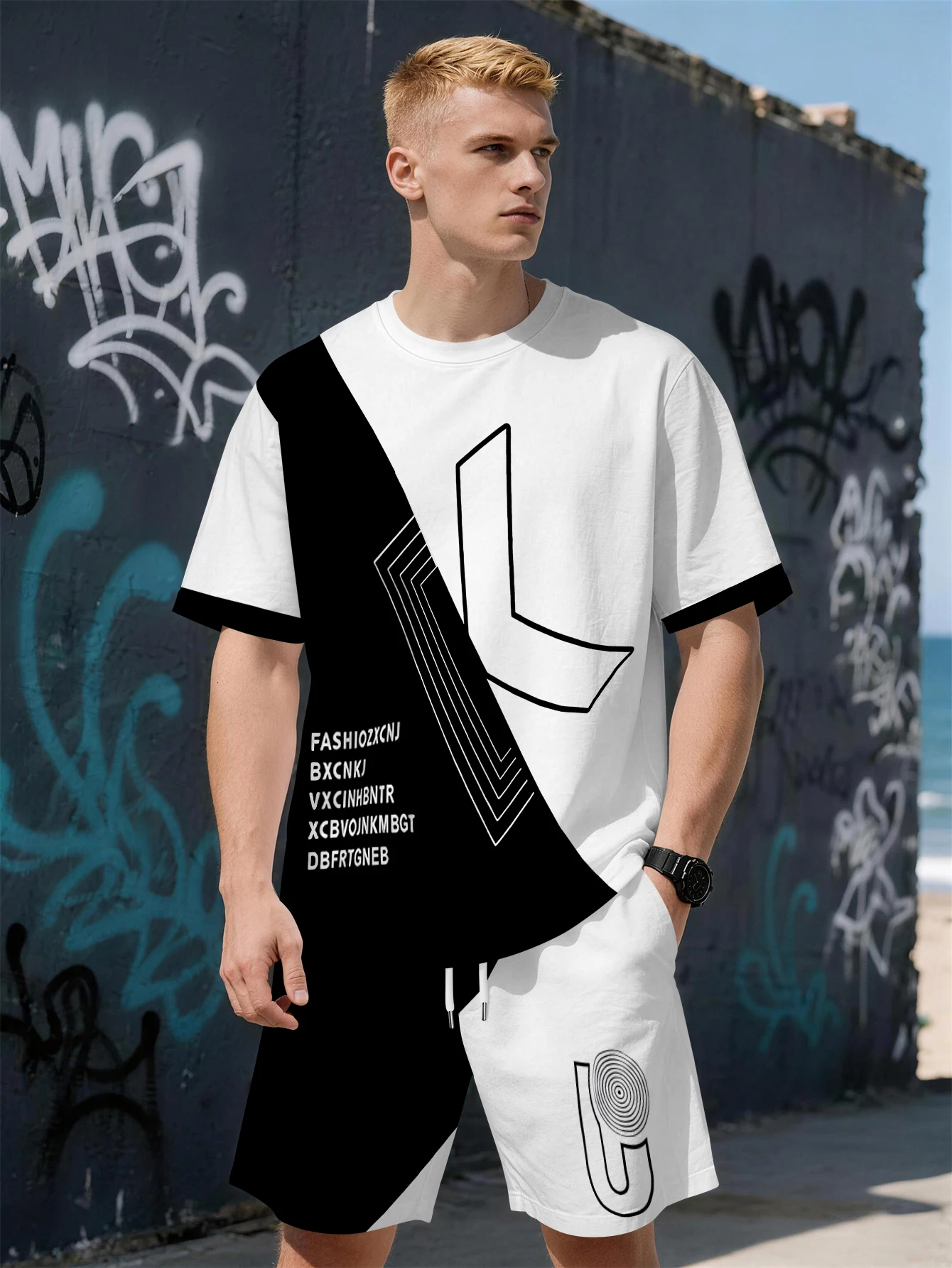 

2026 Summer Men's Suit with Letter Print Breathable Lightweight Casual Fashionable Outdoor Men's Clothing