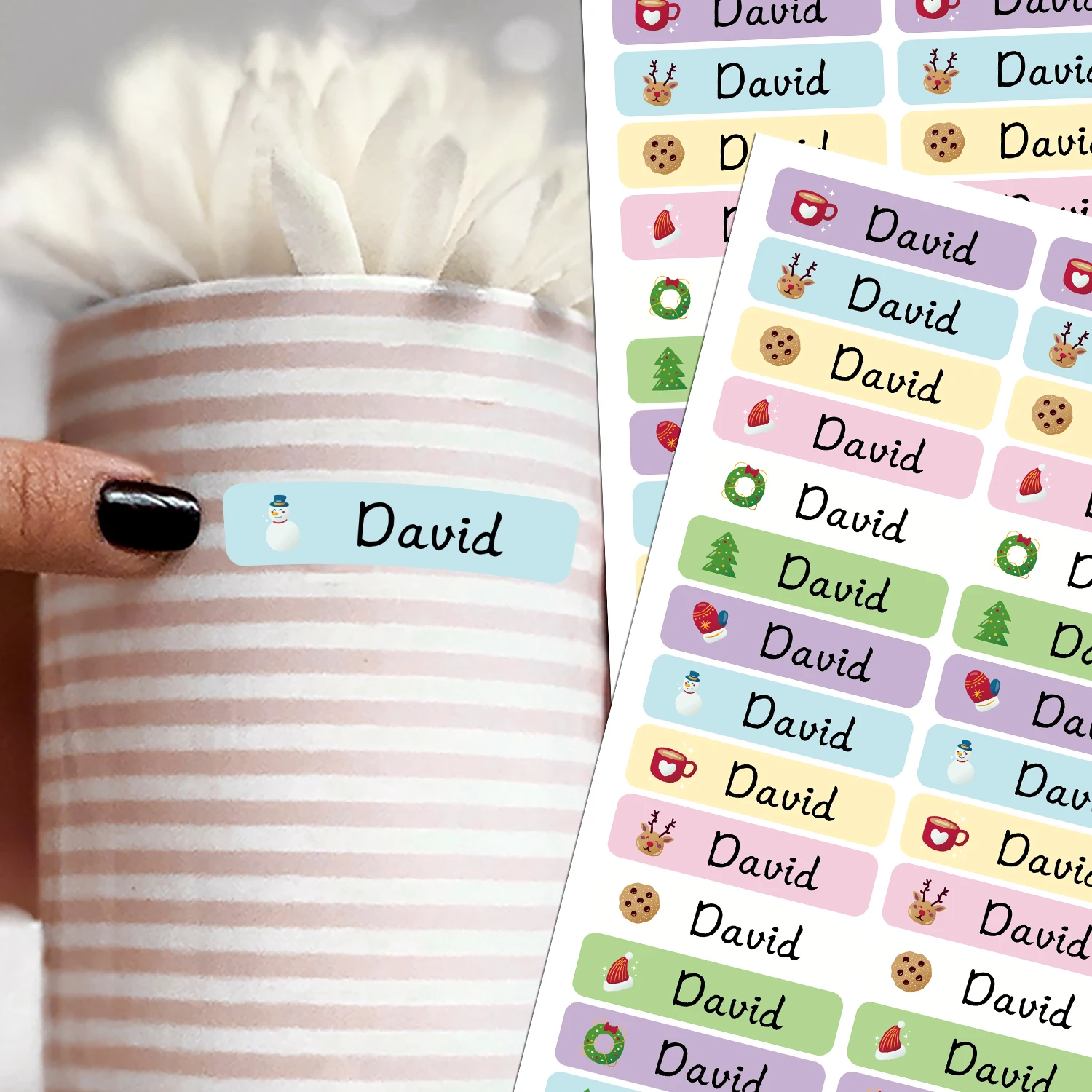 Personalization Customized Name Tags Christmas Stickers Waterproof Labels For Kids Supplies Multilingual Design Diy Crafts