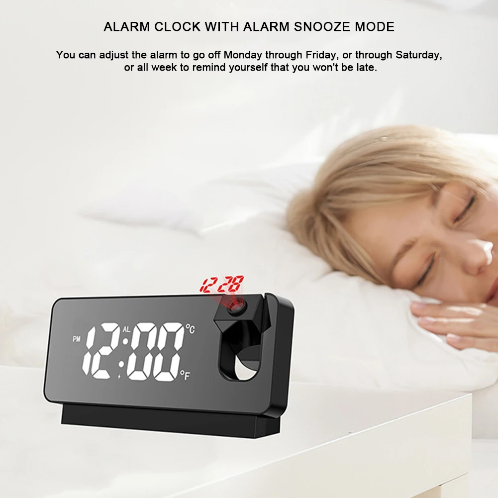 Digital Alarm Clock Multifunctional Mirror Surface Alarm Clock 180° Projector on Ceiling LED Display for Students Office Worker
