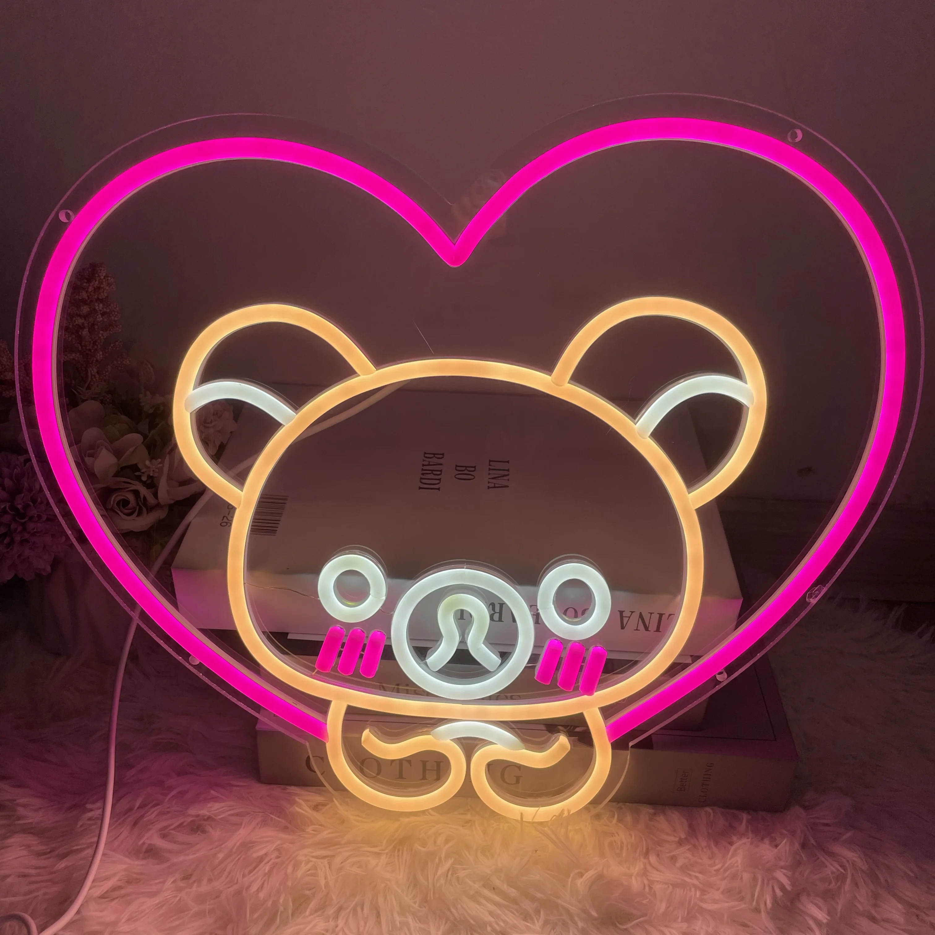 Bear Neon Sign Anime Cartoon Led Lights Home Wall Art Decor for Kids Girls Teens Bedroom Gaming Room Bar Beer Club Signs Neon